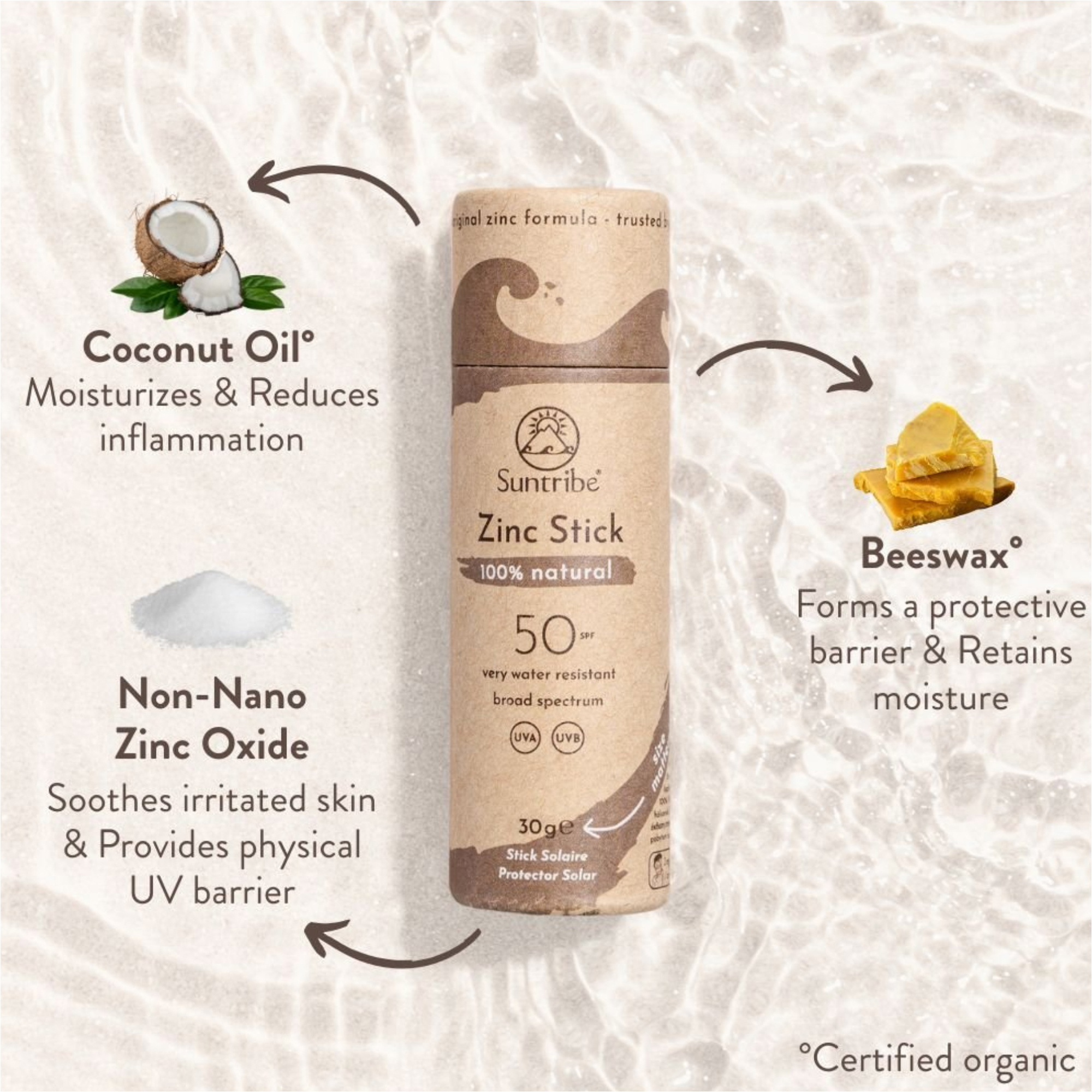 2026 Suntribe Økologisk Mineral Zink Solstift SPF 50 STZS - Mud Tint